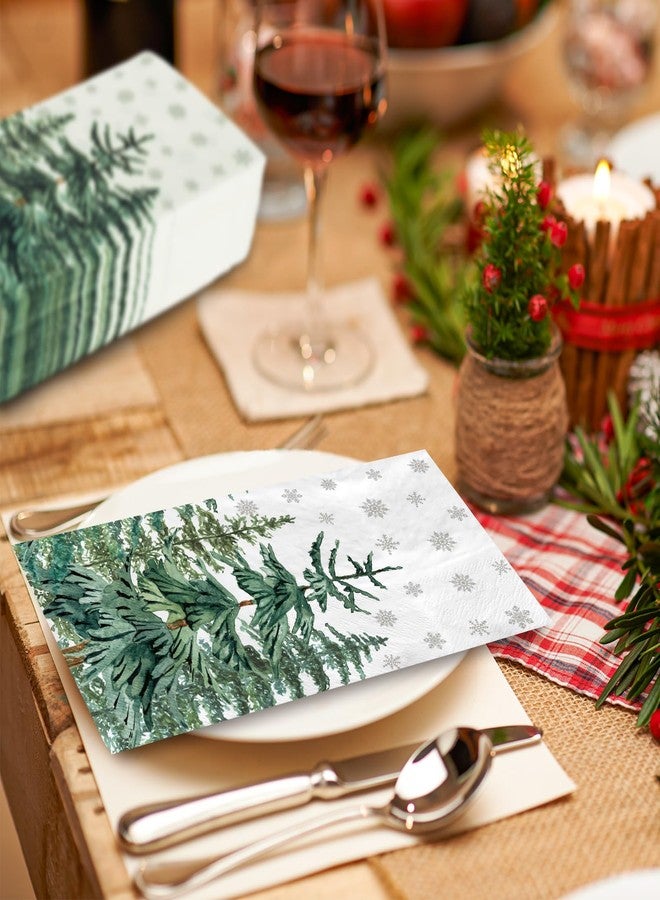 JarThenaAMCS 100Pcs Christmas Guest Napkins Disposable Winter Pine Trees Snowflakes Paper Napkins Xmas Dinner Hand Napkins for Winter Party Supplies Table Decor - Image 5